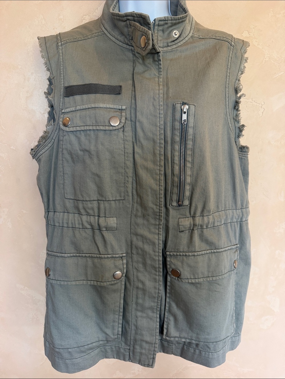 Nordstrom Olive Green Utility Vest with Zipper Chest Pocket